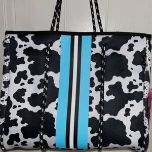 Simply Southern Black and White Tote with Blue Stripe
